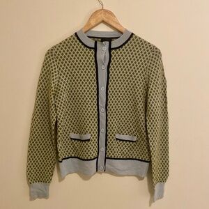 J.Crew Womens 100% Italian Cashmere Cardigan Diamond Pattern Size S Small